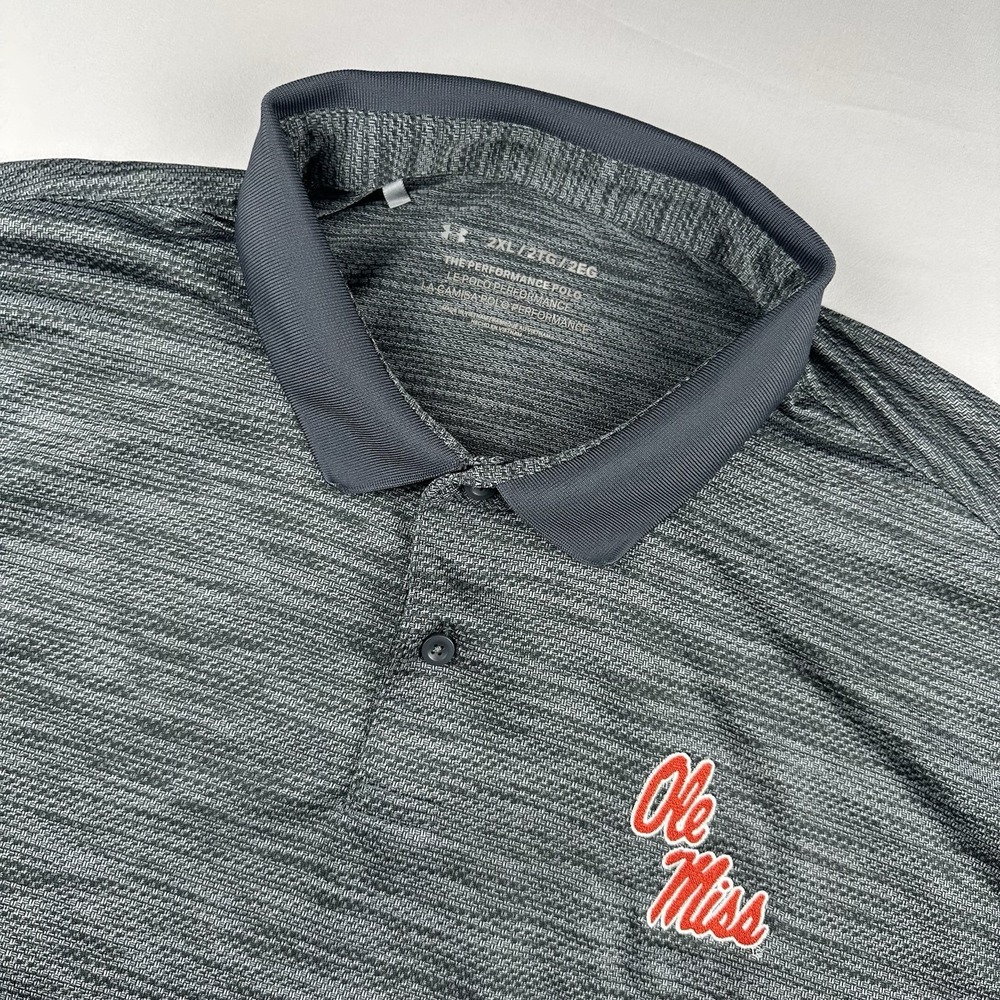 Under Armor Playoff Polo Ole Miss Rebels Gray  Football Short Sleeve Men 2XL XXL
